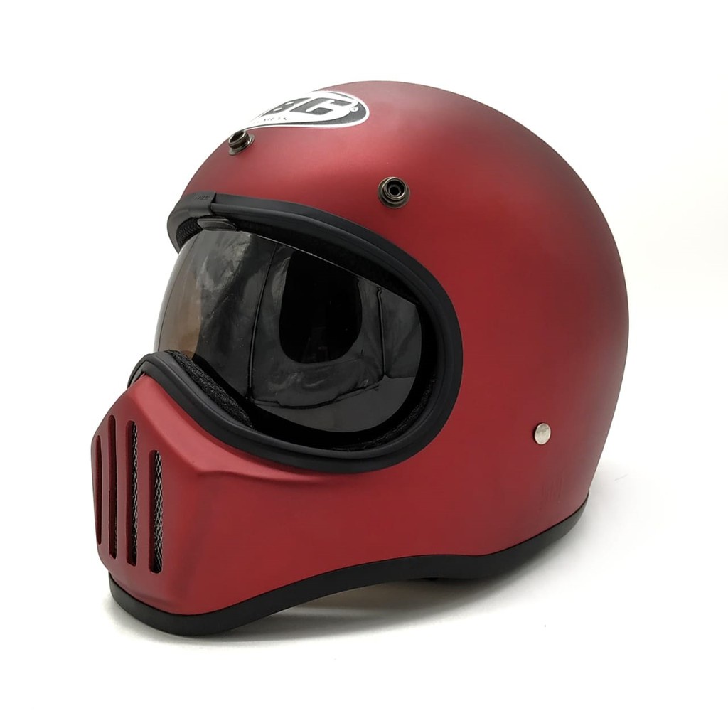 Helm Cakil HBC Polos Maroon Doff + Inner Visor ( Fullface / Retro / Klasik / Vespa ) marlino