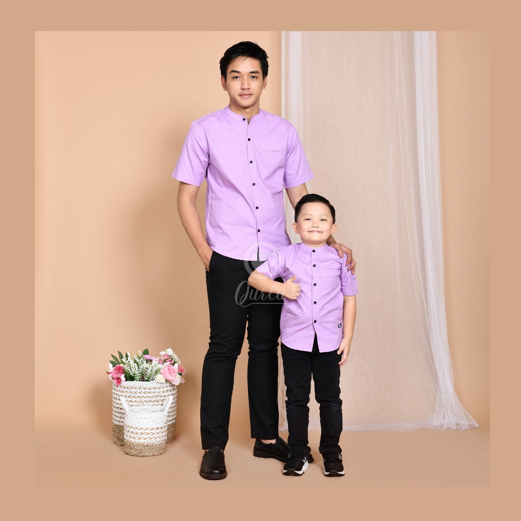 Qurlu - Kemeja Koko Dewasa /Anak warna LILAC ( koko couple ayah anak )