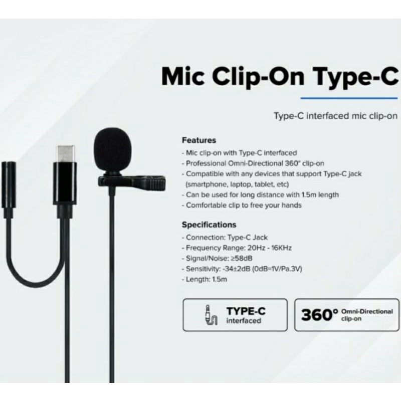 Mic Clip On Type C + colokan female 3.5mm jh 042 a