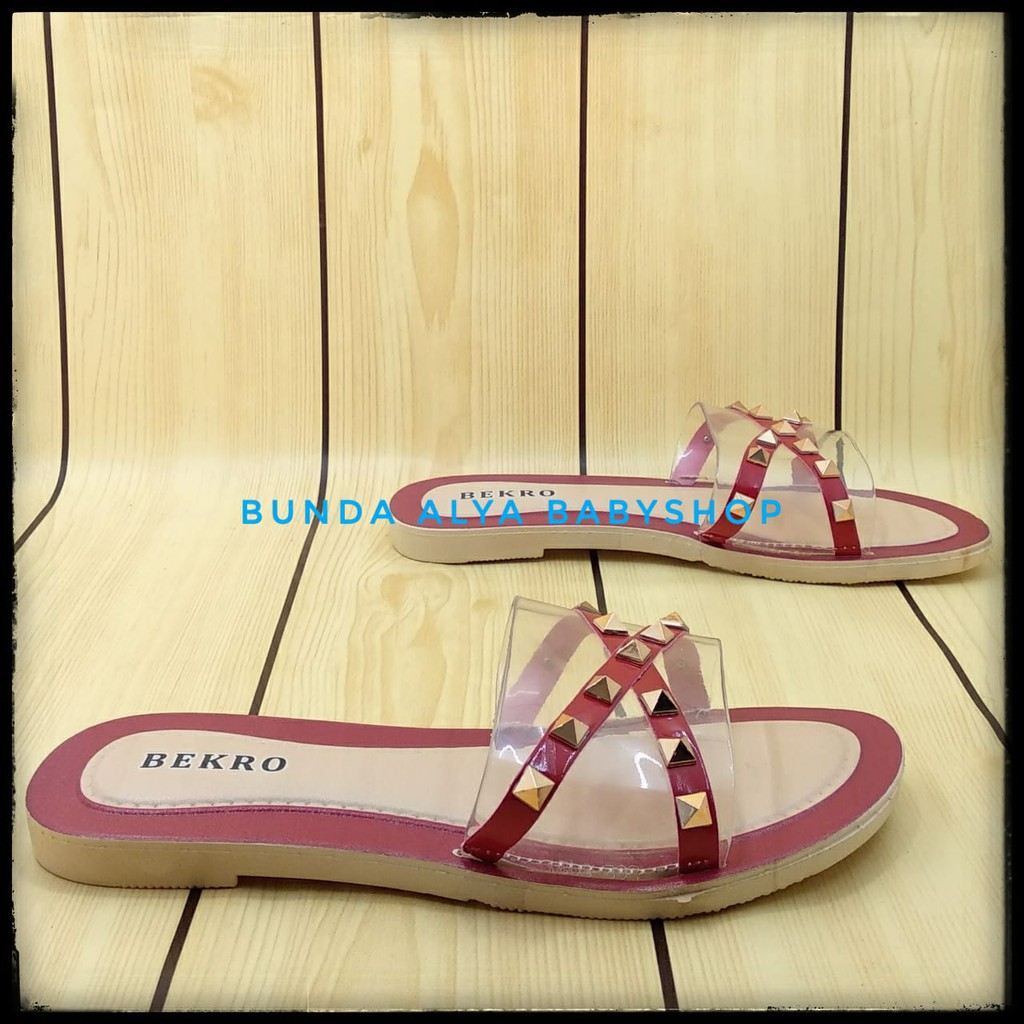 Sandal Wanita Slop Flat Size 36 - 40 MERAH - Sendal Selop Transparan - Sandal Flat Wanita OpenToe SALE