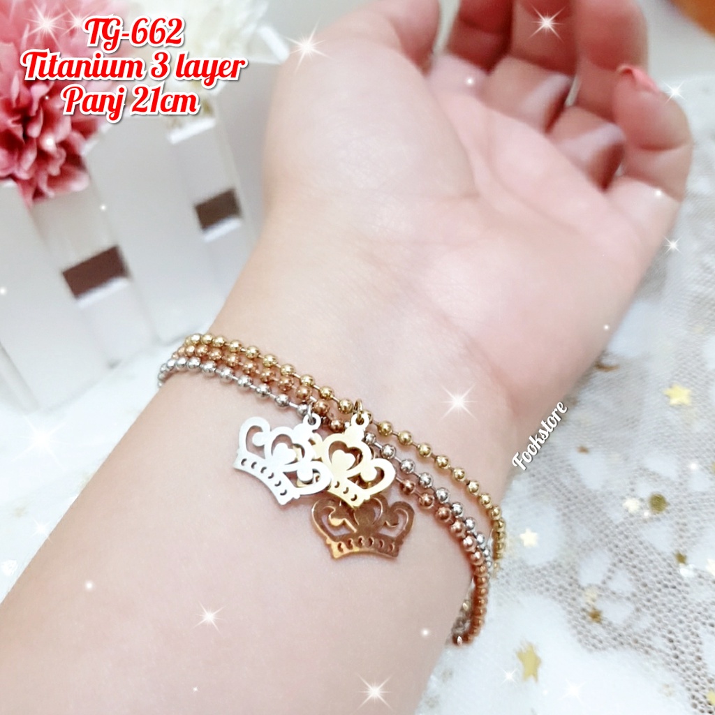 GELANG TITANIUM WANITA 3 LAYER BIJI LADA/TITANIUM ANTI KARAT/COD