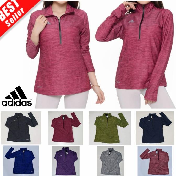 OK ADIDAS Kaos OlahRaga Wanita Baju Senam Sepeda Lengan Panjang ZIPPER