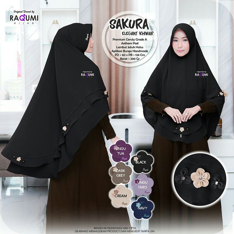 Hijab Khimar Instant Terbaru Sakura Original Raqumi