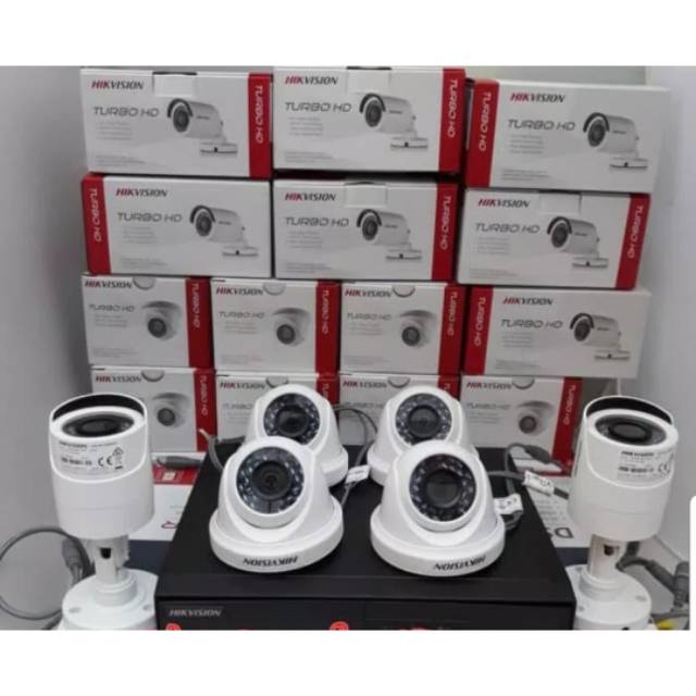 PAKET CCTV HIKVISION 8CH 5 CAMERA 2MP FULL HD TURBO ORIGINAL LENGKAP TINGGAL PASANG
