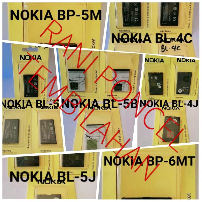 BATERAI NOKIA ORI 95% TIPE NOKIA BL-5C, NOKIA BL-4C, NOKIA BL-5B, NOKIA BL-4J, NOKIA BL-5J, NOKIA BP
