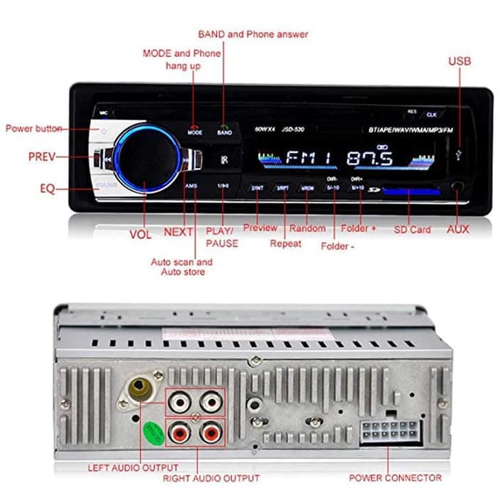 Tape Audio Mobil Car Multifungsi Bluetooth USB MP3 JSD-520 FM Radio