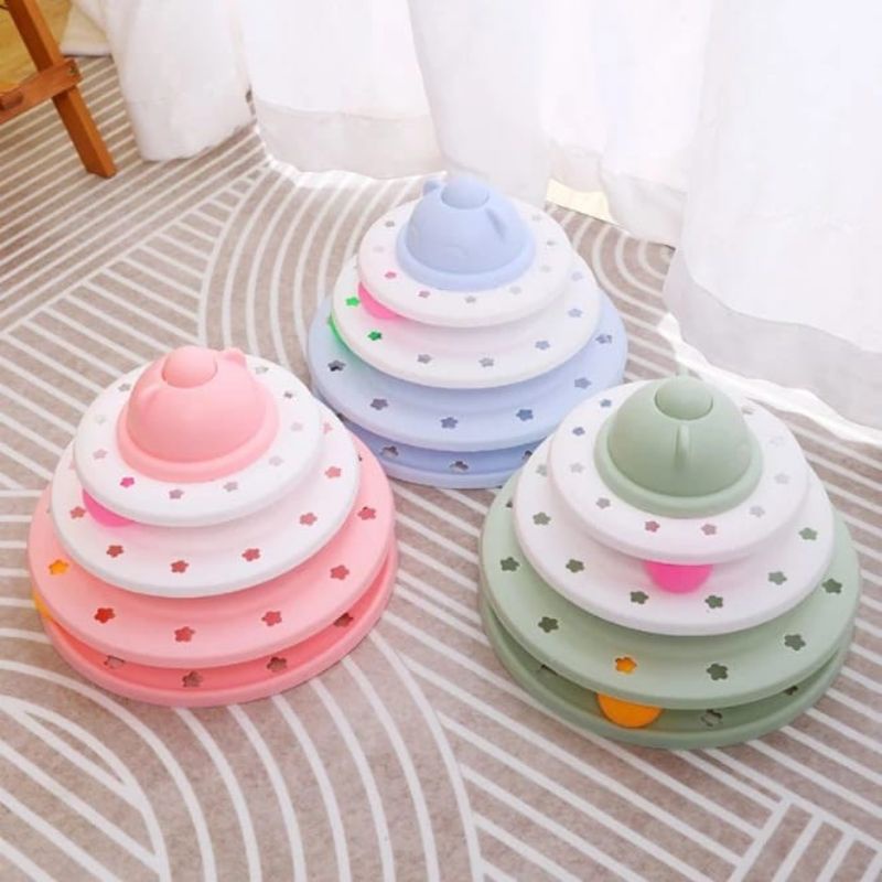 Mainan Kucing Bola 4 Tingkat Cat Toy Ball Tower Track Piramida Kucing