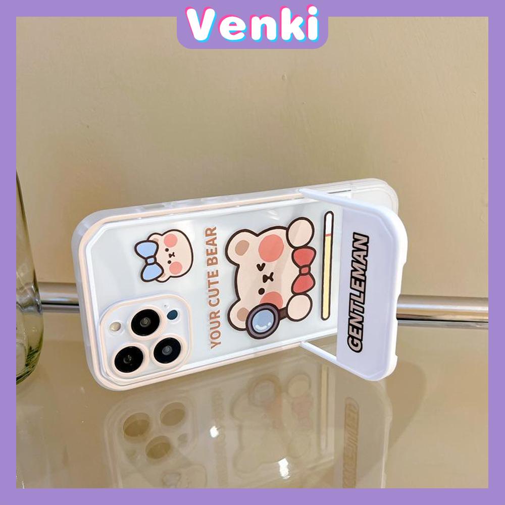 iPhone Case Acrylic Invisible Folding Stand Silicone Soft Case Airbag Shockproof Camera Cover Bear Cute Cartoon Compatible For iPhone 11 Pro Max 13 Pro Max 12 Pro Max 7Plus XS Max