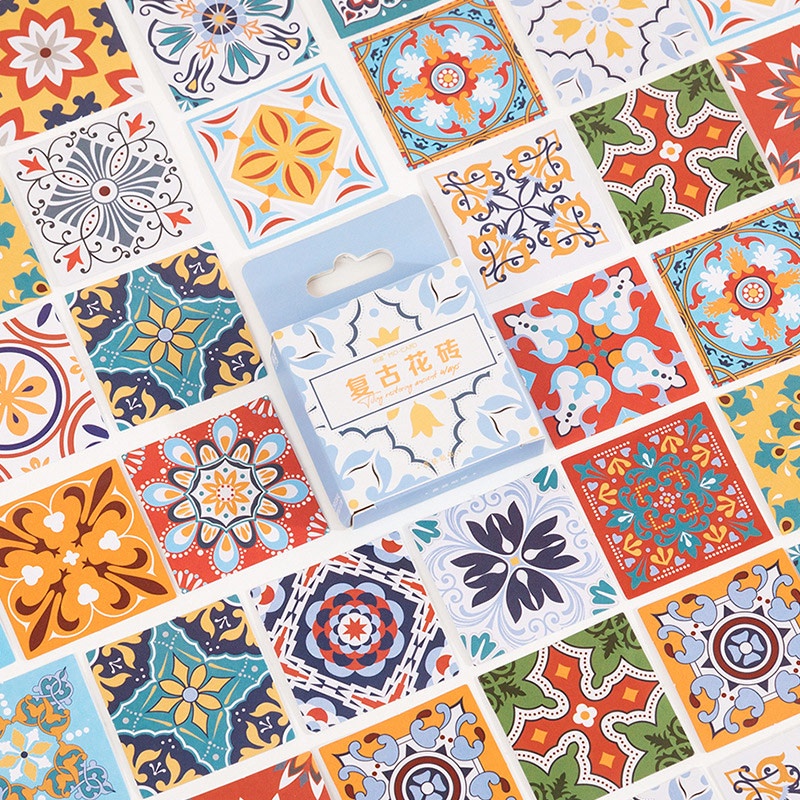 

Retro Flower Tiles Flake Stickers Set