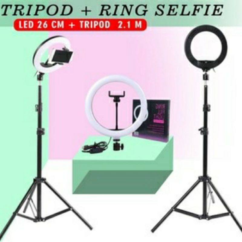 26cm Ring Light LED 26 With Grip Tripod 210 Cm 2.1 M Lampu Vlog Tik Tok