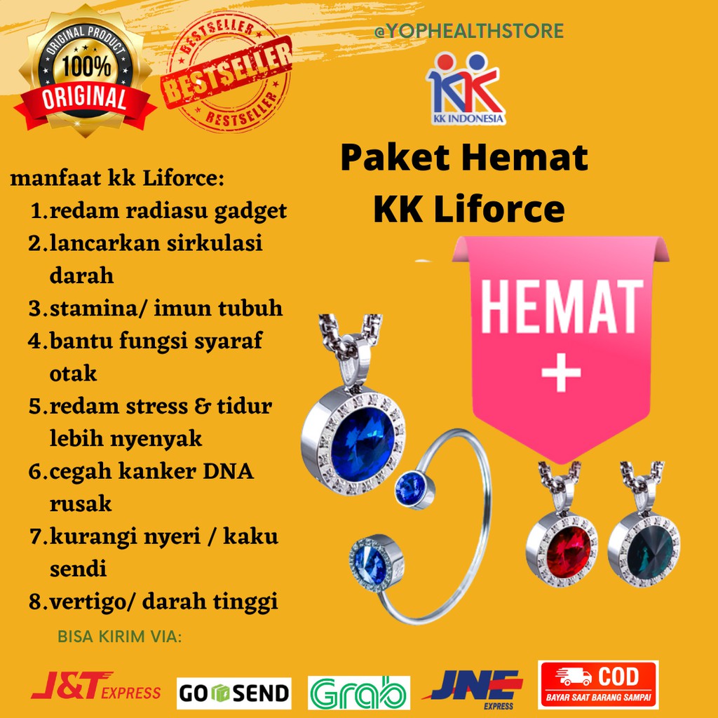 PROMO 4 Pcs Kalung &amp; Gelang KK Liforce KK Indonesia Kesehatan (Pilih 1 Nomer + Extra 1 KKL Bawah)