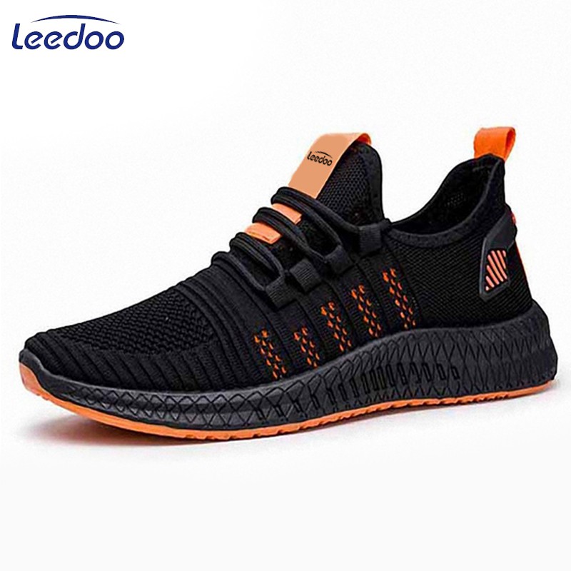 Leedoo Sepatu Pria Casual Sneaker Running Sport Shoes MR112-Hitam Orange