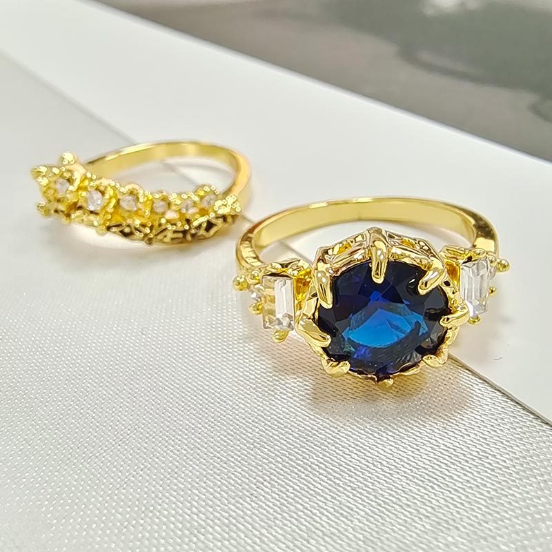 Set Cincin Hias Zircon Biru Ukuran Kecil Untuk Wanita