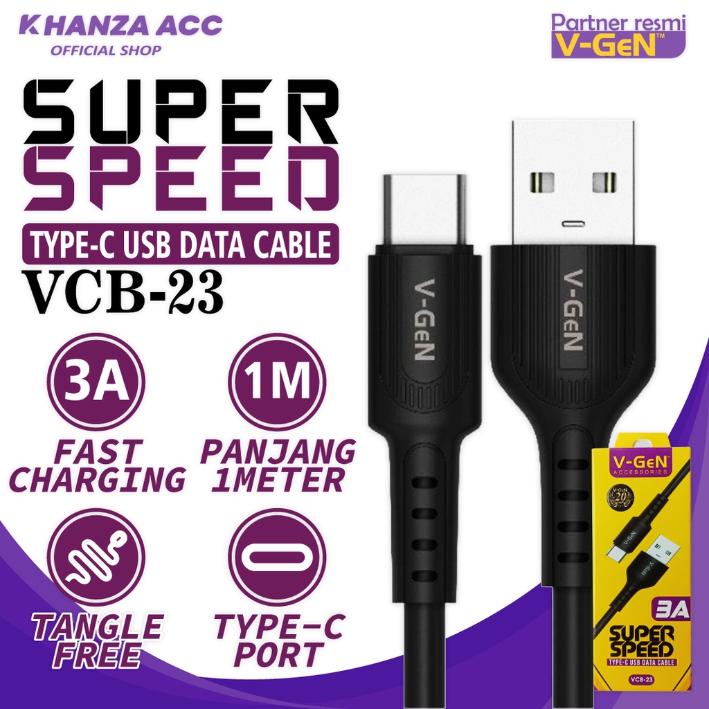 KHANZAACC V-GeN VCB-23 Kabel Data VGEN TYPE-C Fast Charging 3A 1 Meter Ori