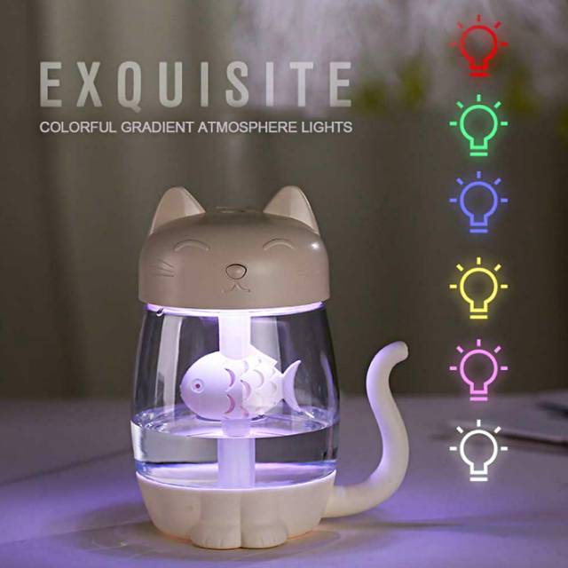 Humidifier Air 3 in 1 Aromatherapy Cat Kitty 350ml with Fan + LED Lamp Pink