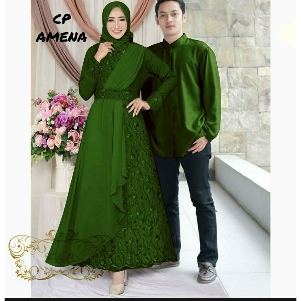 PCS CP AMENA PAKAIAN COUPLE PASANGAN KEMEJA DAN GAMIS MOSCEREPE 2 UKURAN L XL FE
