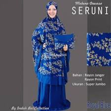 PROMO MUKENA SERUNI RAYON BALI DEWASA SUPER JUMBO WARNA ROYAL BLUE