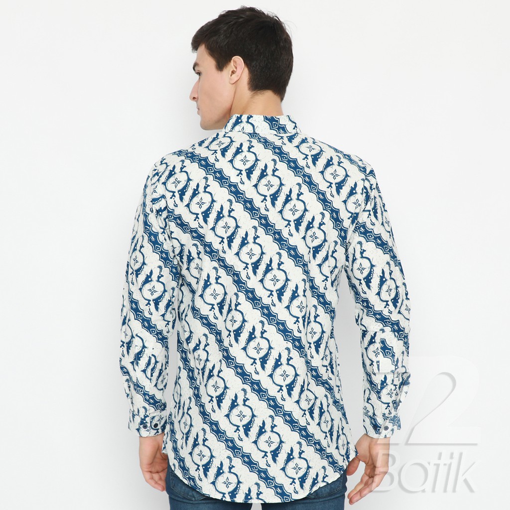 KEMEJA BATIK PRIA Lengan Pendek Motif Lereng Putih Biru 727516 Cap 72 - Baju Kemeja Atasan Pakaian Setelan Batik Pria Cowok Laki Laki Remaja Keluarga Kantor Lengan Pendek Modern Slimfit Slim Fit Premium Kekinian