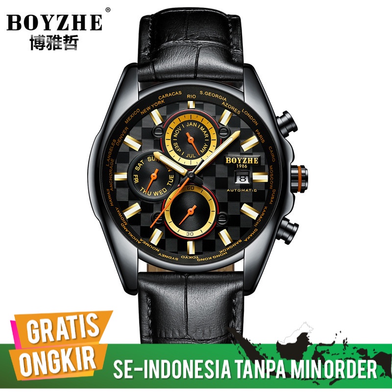 Jam Tangan Pria Mewah Boyzhe  Bisnis Mekanis Watch Sederhana Luminous Hollow High-End