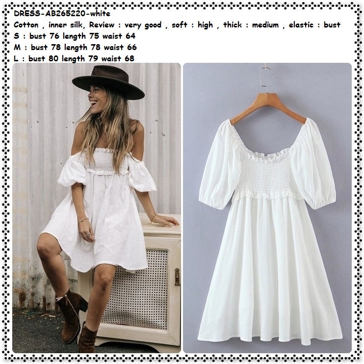 AB265220 Summer Mini Dress Pesta Pantai Sabrina Wanita Korea Import Putih Polos White