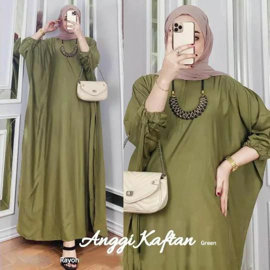 Anggi Kaftan Polos Wanita Jumbo Rayon Premium Gamis Kaftan Batik Modern Kekininan Bigsize LD 160 cm