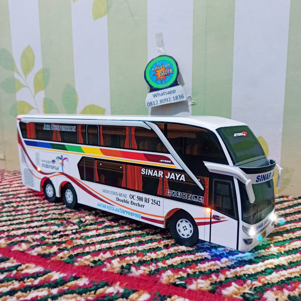 miniatur Bus bis /mainan bus bis Sinar jaya double decker + Lampu