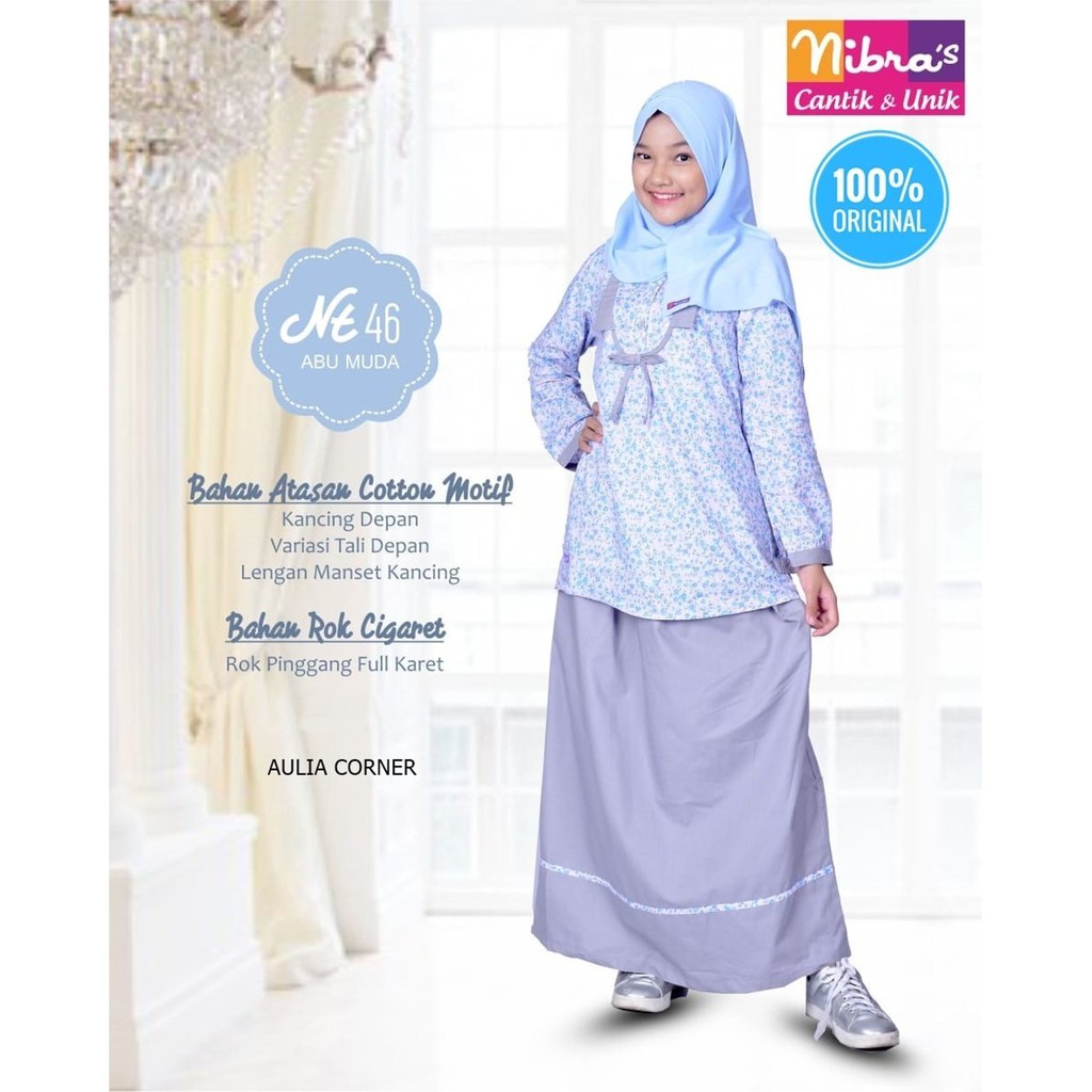 Busana Muslim Gamis Remaja Nibras NT 46 Abu Muda ORIGINAL Baju Muslim Buat Remaja Putri
