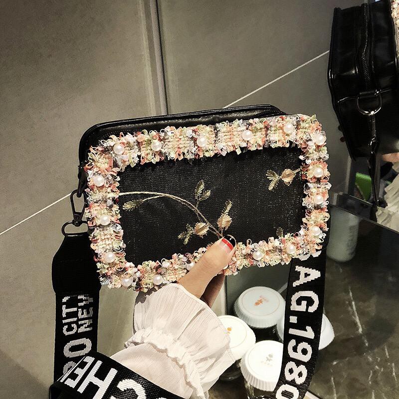 BJ1294 - BLACK/GREEN/PINK/WHITE - TAS SLEMPANG BUNGA FLOWER BAG CLUTCH TAS WANITA FASHION IMPORT MODIS ELEGAN TERMURAH TERLARIS TERBARU BAGSTORE JAKARTA TAS BATAM JTF18174 ELJ294