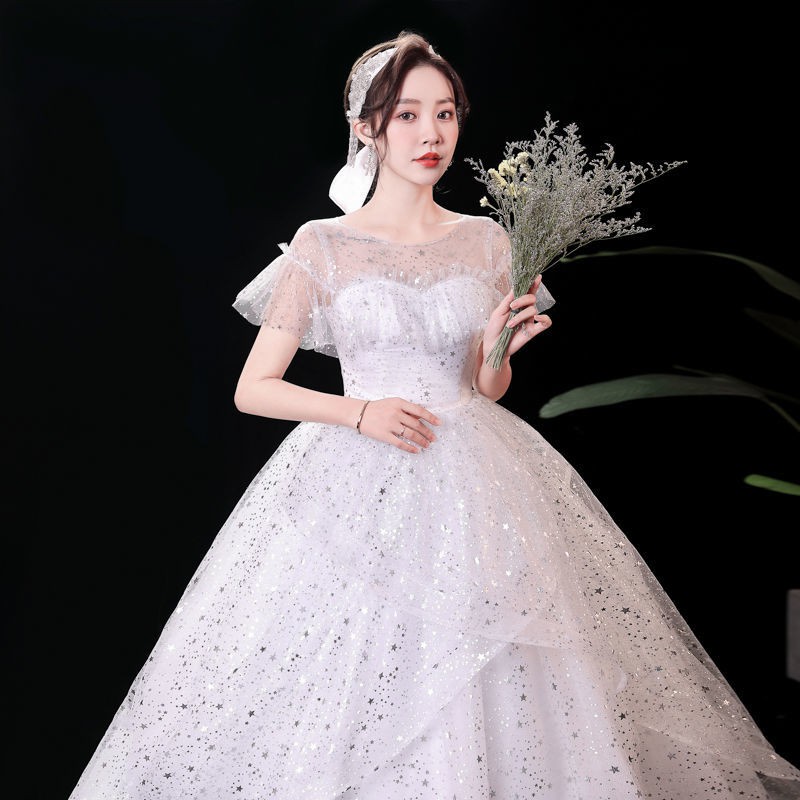 153 White Bling Bling Women Bridal Long Tail Wedding Party Gown Dress