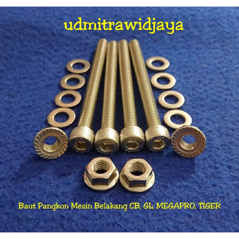 BAUT L STAINLESS BAUT DUDUKAN PANGKON MESIN BELAKANG CB GL MEGAPRO TIGER A2-70 TAHAN KARAT 1SET 2PCS GROSIR TERMURAH