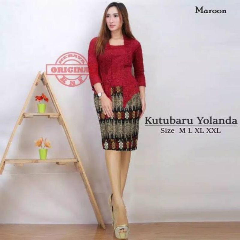 SETELAN KEBAYA KUTUBARU YOLANDA / SET KEBAYA KUTU BARU ROK PENDEK / KEBAYA BRUKAT MODERN