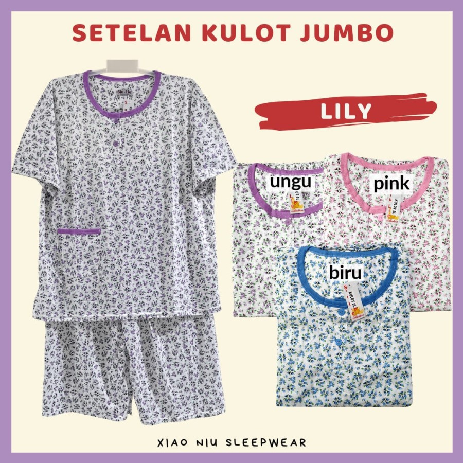 Setelan Baju Tidur Kaos Jumbo Celana Pendek Siu Lie - Kulot-Lily, Pink
