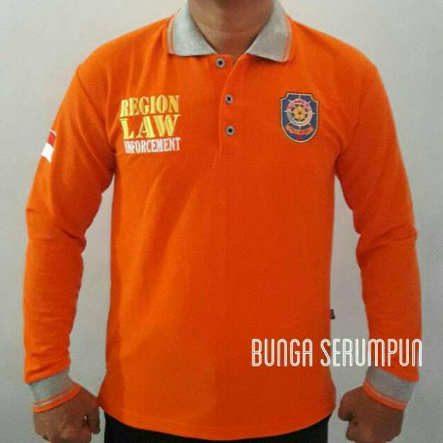 KAOS SATPOL PP ORANGE PANJANG - KAOS KERAH SATPOL PP LENGAN PANJANG - KAOS SATPOL PP ORANGE BORDIR