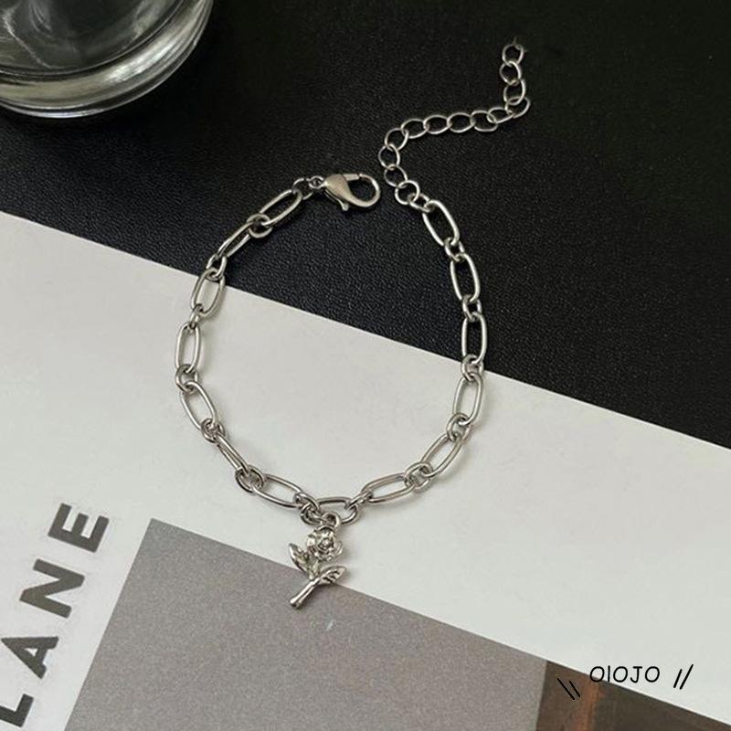 【COD】Gelang Tangan Rantai Adjustable Motif Bunga Mawar Warna Silver Untuk Wanita