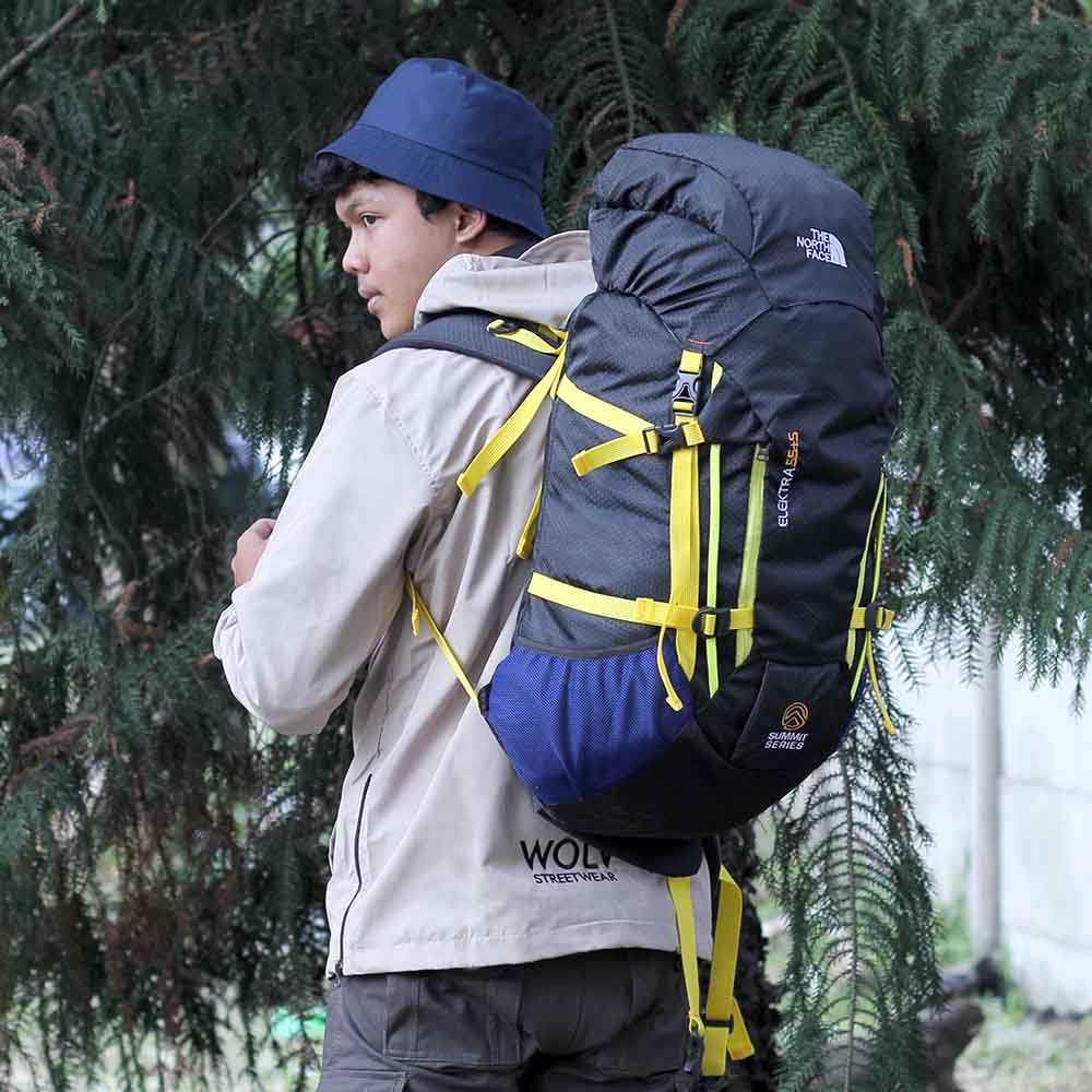 Justrue TNF Tas Gunung 50 Liter Ransel Keril Camping Hitam Kuning 600