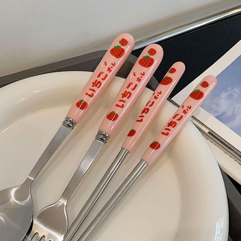 Solighter Set Peralatan Makan Desain Stroberi Lucu Bahan Stainless Steel