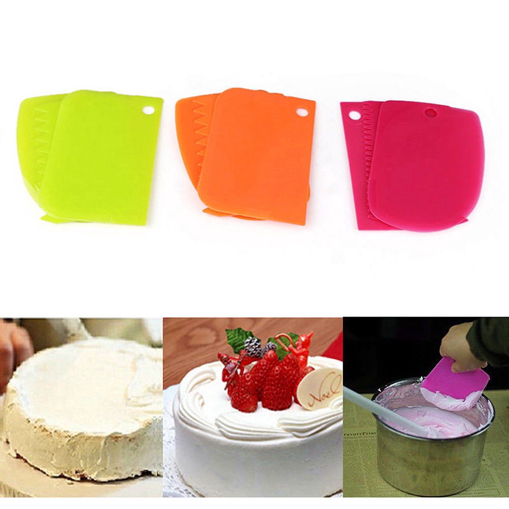 3Pcs Alat Pengikis Icing Fondant Bahan Plastik untuk Dekorasi Kue