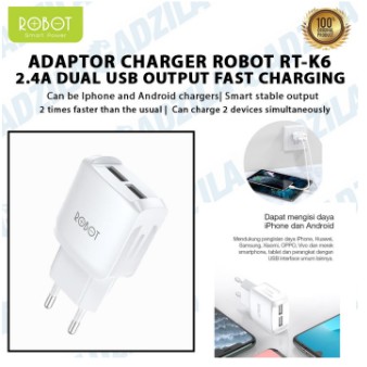 Adaptor Charger ROBOT Kepala 2 USB Original ORI Samsung Android ASUS