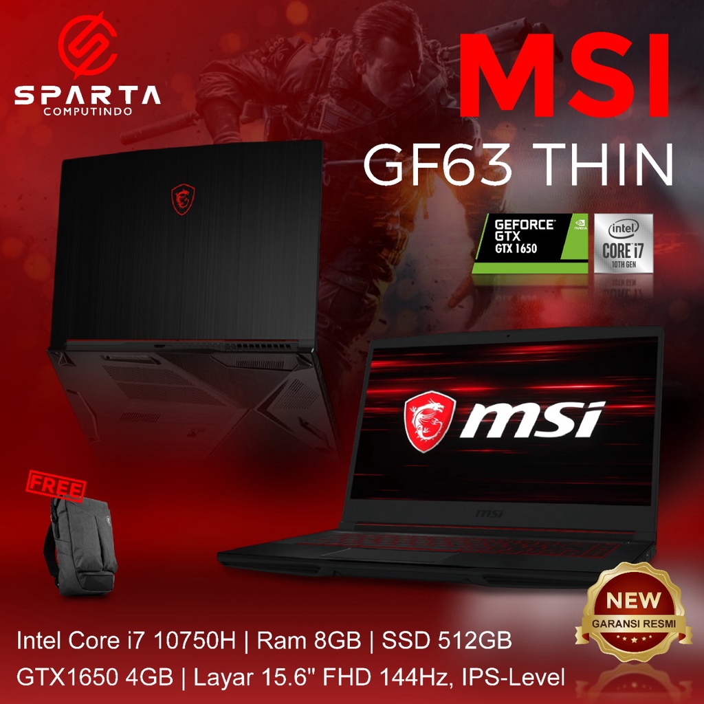 Laptop Gaming MSI GF63 Thin i7-10750H 8G 512GB GTX1650Ti 4GB