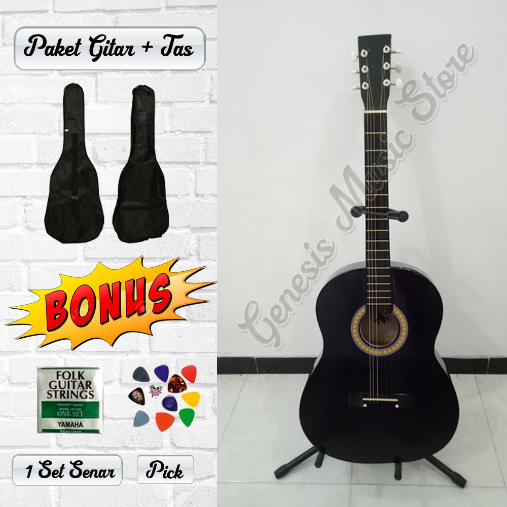 Paket Gitar Akustik + Tas (Custom Yamaha Termurah Senar String)