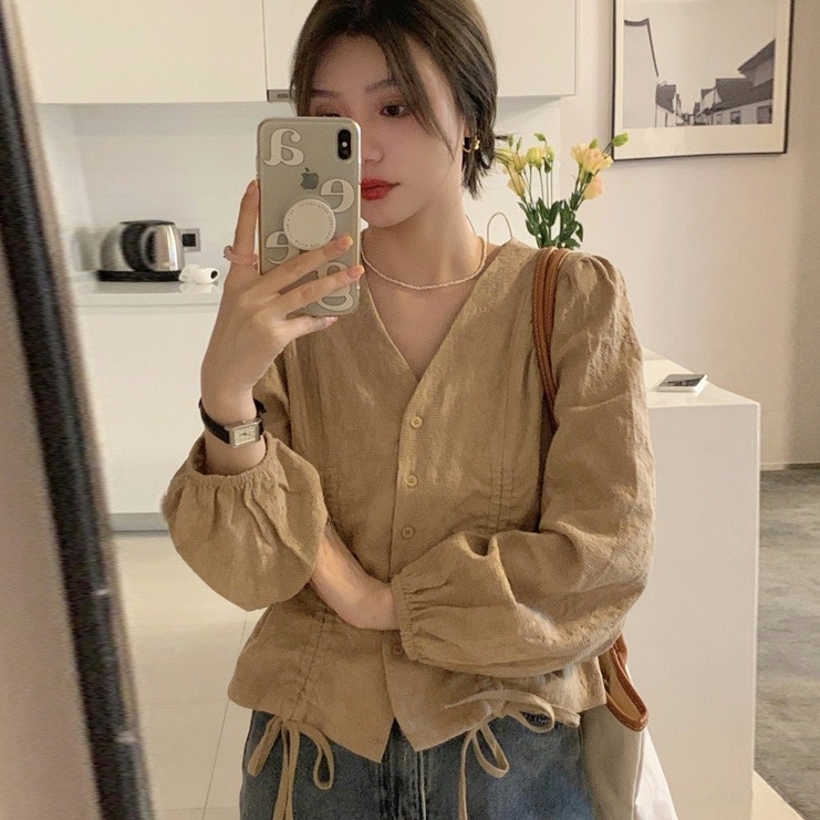 yikoo-Kemeja korea lengan panjang blouse wanita shirt atasan pakaian