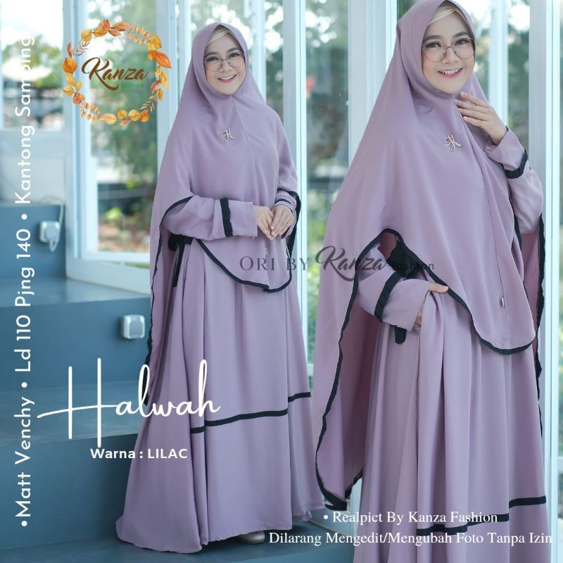 Gamis Halwah Syar'i Gamis Polos Syari Set Khimar Busui