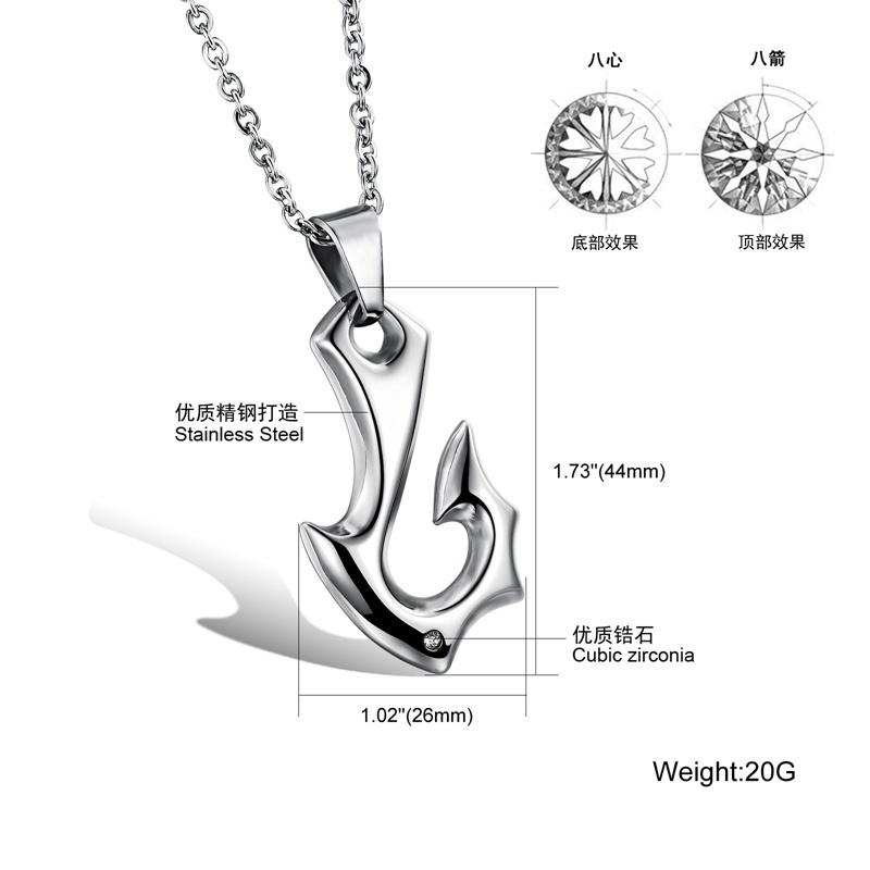 Kalung Dengan Liontin Bentuk Kail Ikan Bahan Stainless Steel Warna Silver Untuk Pria