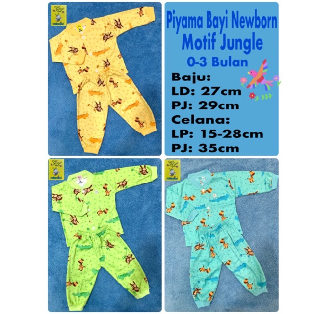 PIYAMA PANJANG BAYI NEWBORN 0-3 BULAN MOTIF DINO JUNGLE