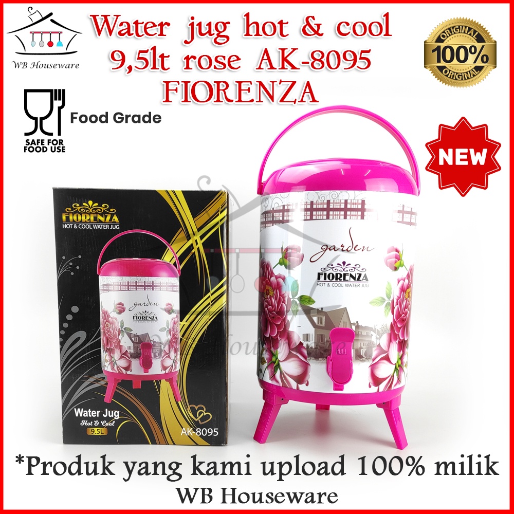 water jug fiorenza motif rose 9.5liter AK-8095 / dispenser air / termos air panas tahan lama
