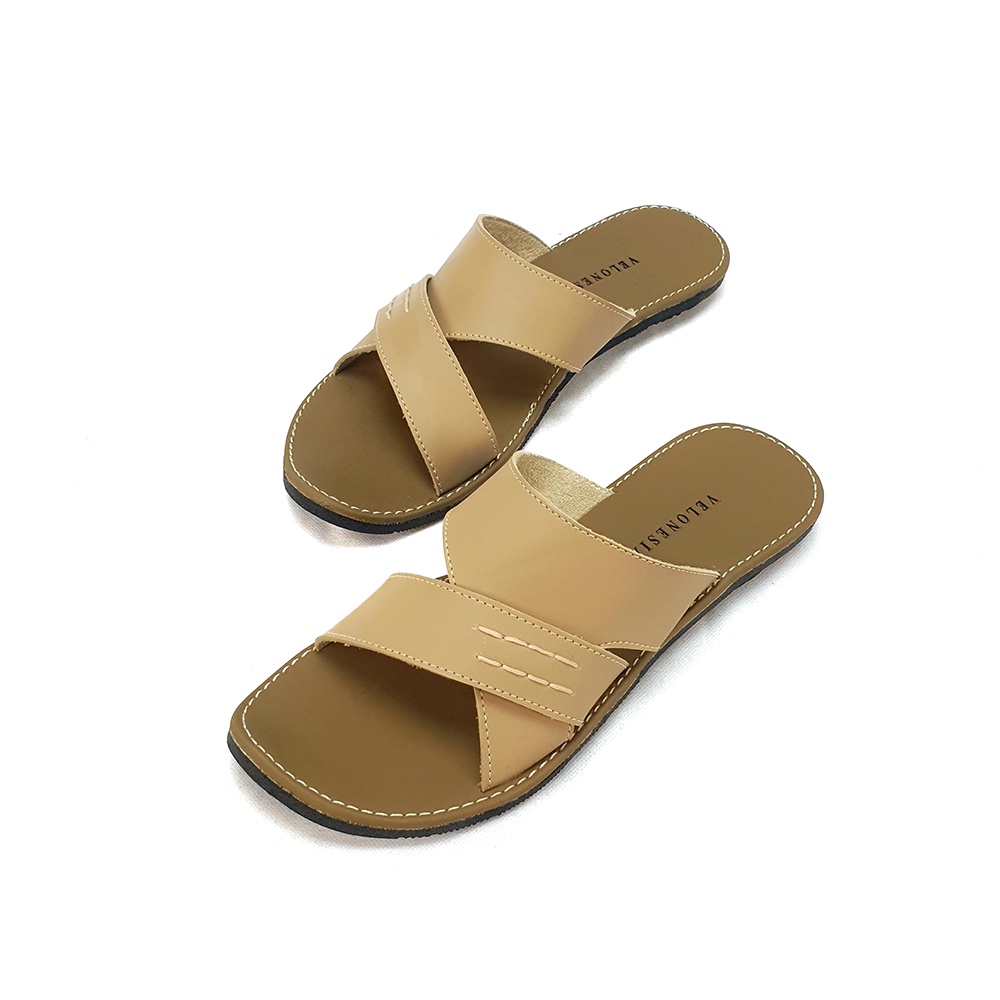 Sandal Kulit Wanita Sandal Nonslip Kulit Sintetis Sandal Flat Anti Licin Velonesia - Belvia