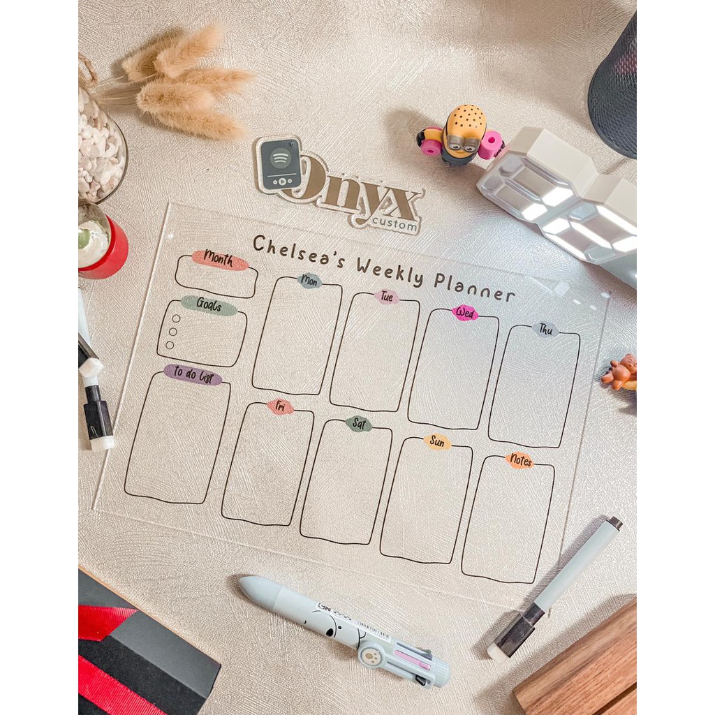 1-2 HARI JADI - UV Print Acrylic Planner Weekly Monthly (bisa custom nama)