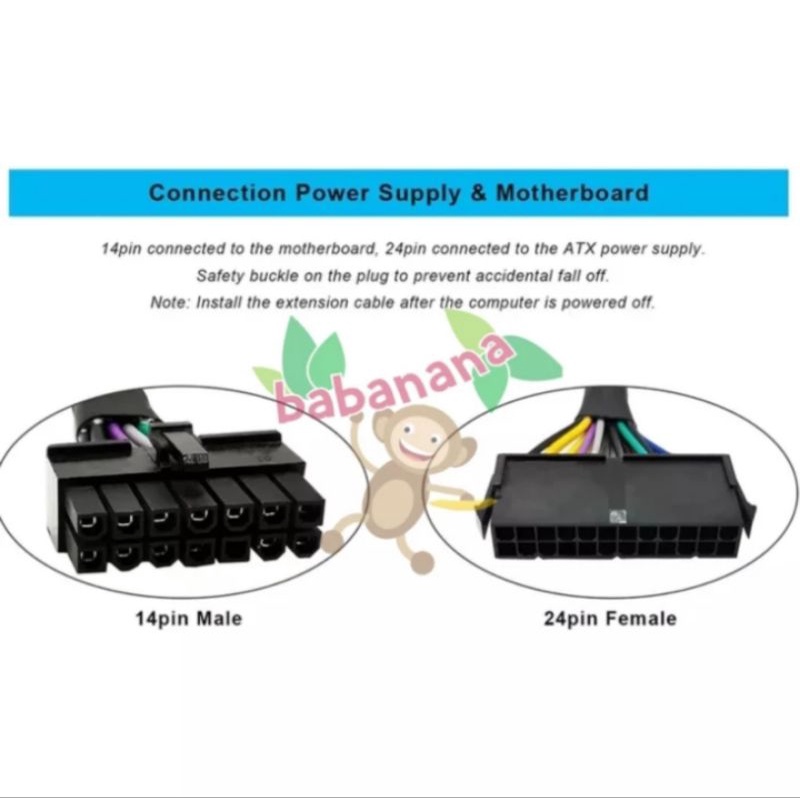 KABEL MOTHERBOARD LENOVO DELL IBM ATX 24 TO 14 PIN POWER SUPPLY PSU KONVERTER ADAPTER CONVERTER ADAPTOR CABLE MAINBOARD PC BRAIDED SLEEVED