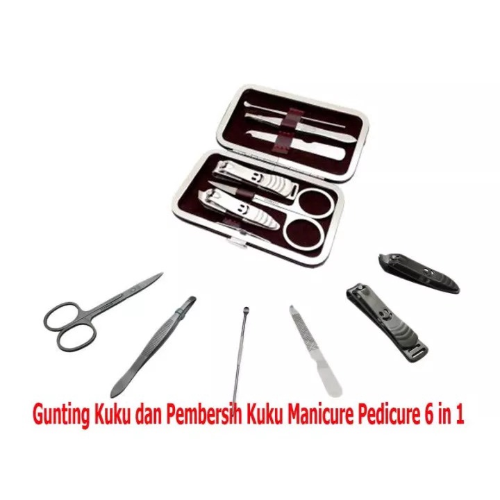 Set Manicure Pedicure Nail Art Alat Perawatan Kuku Gunting Kuku dan Pembersih Kuku Manicure Pedicure 6 in 1