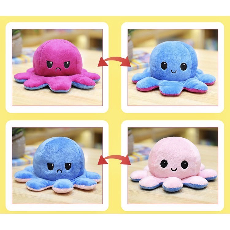 LUCKYMALL Soft Cute Toys Reversible Bipolar Octopus Doll Toy Plush Mood Switcher Boneka Gurita Cumi Reversible